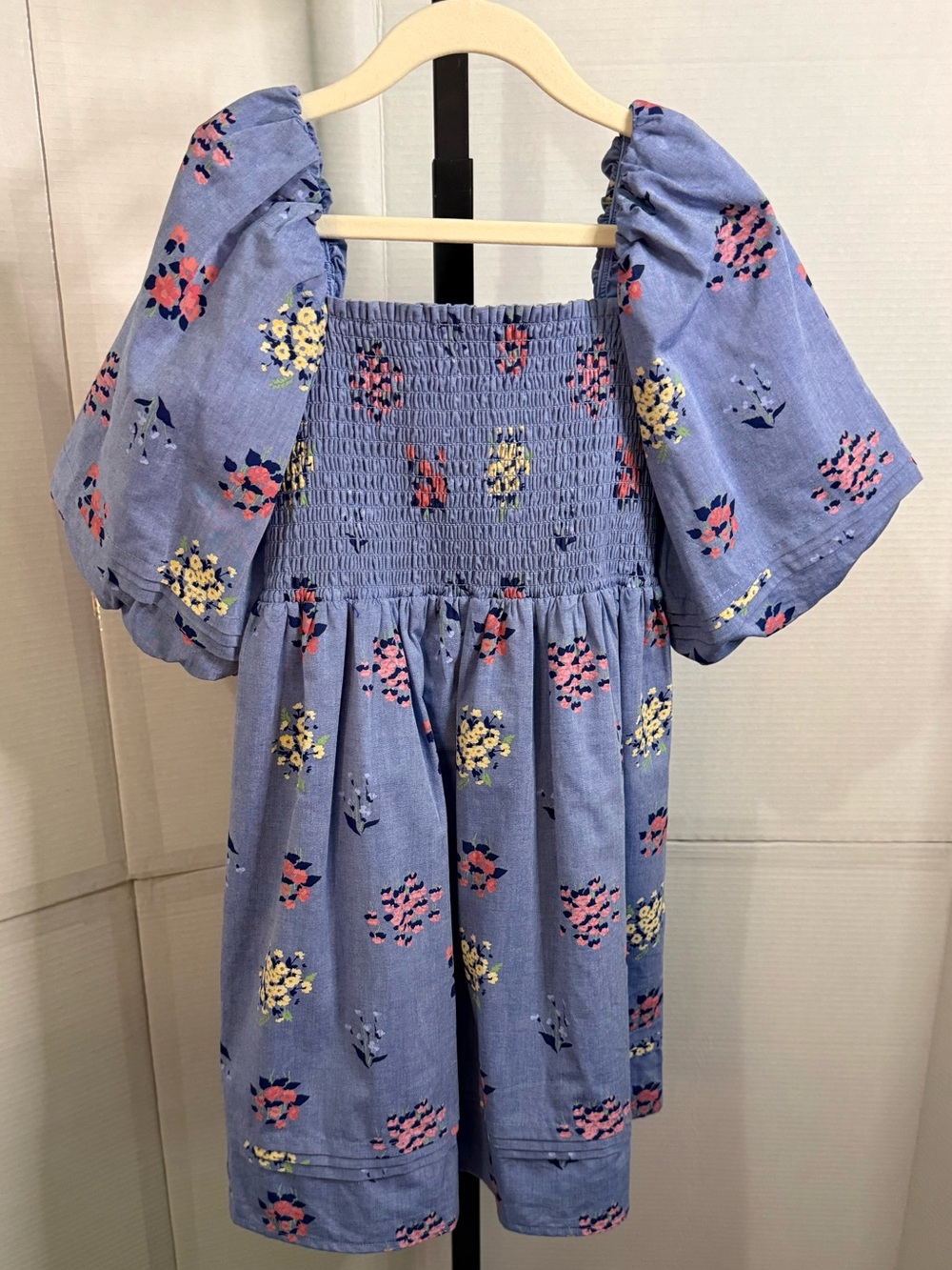 Girl’s Janie and Jack Floral Bouquet Smocked Bubble Sleeve Dress Size 7 NWOTS